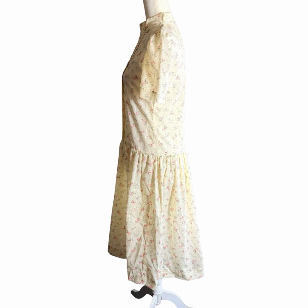 Vtg 80s Midi Dress Floral Puff Sleeves S Cottagecore Retro Feminine Schoolgirl - Picture 4 of 10